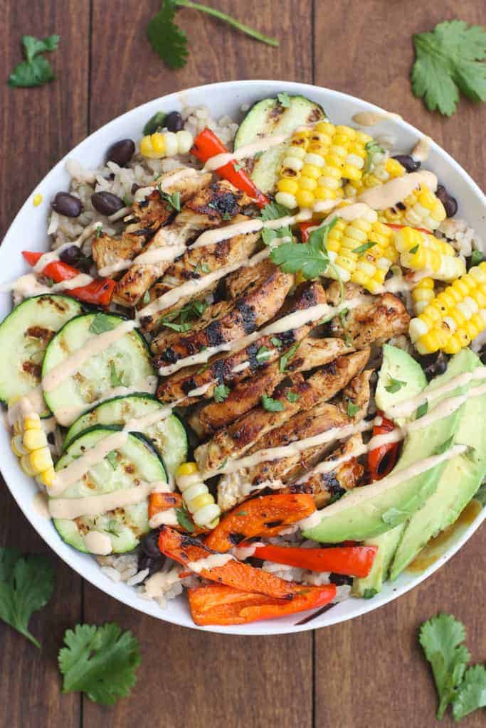 BBQ Ranch Grilled Chicken and Veggie Bowls - Tastes Better From Scratch