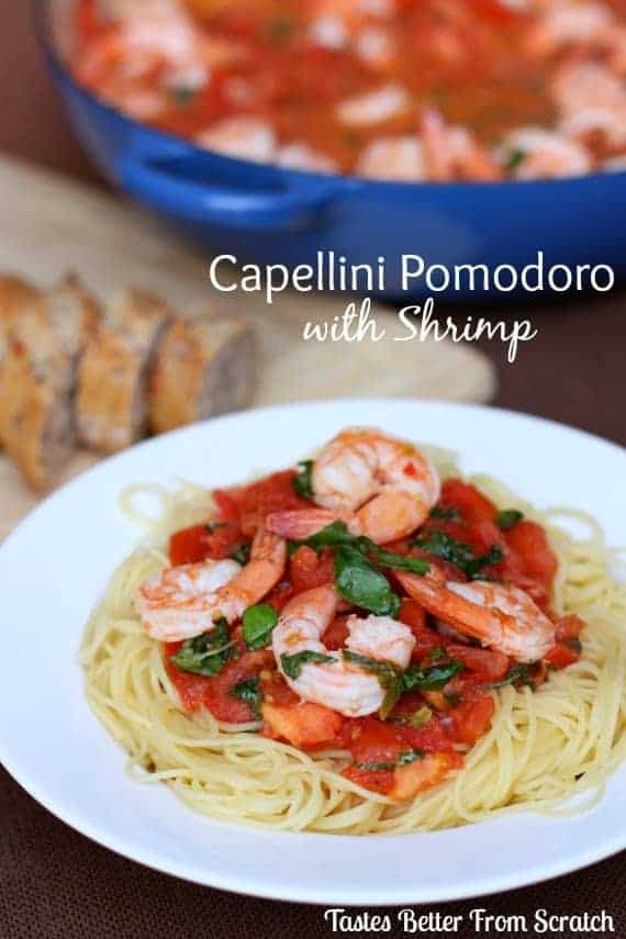 Capellini Pomodoro on a white plate