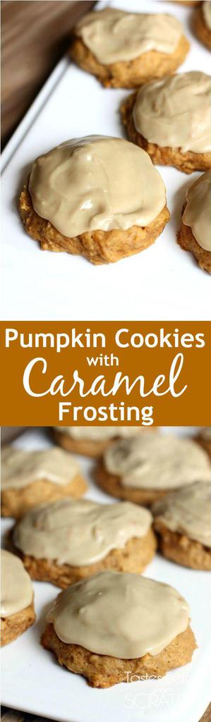 These cookies are the BEST! Melt in your mouth soft pumpkin cookies with caramel frosting. Recipe from 