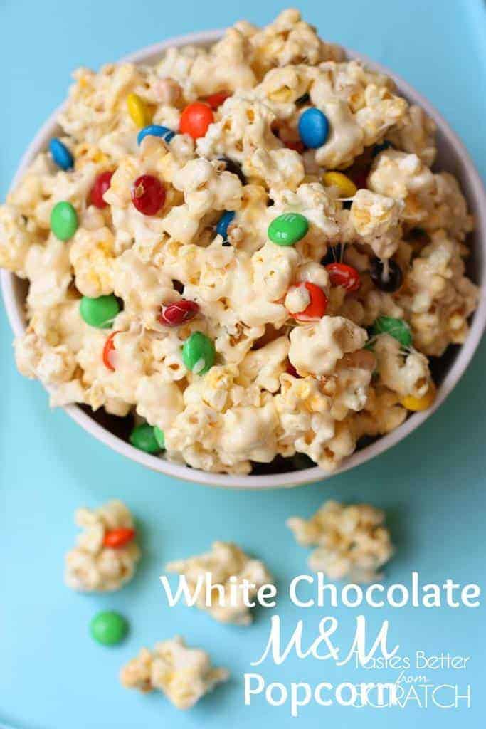 White Chocolate Popcorn with M&M's - Tastes Better From Scratch