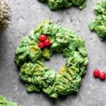 A Christmas Cornflake Wreath with red hots on top.