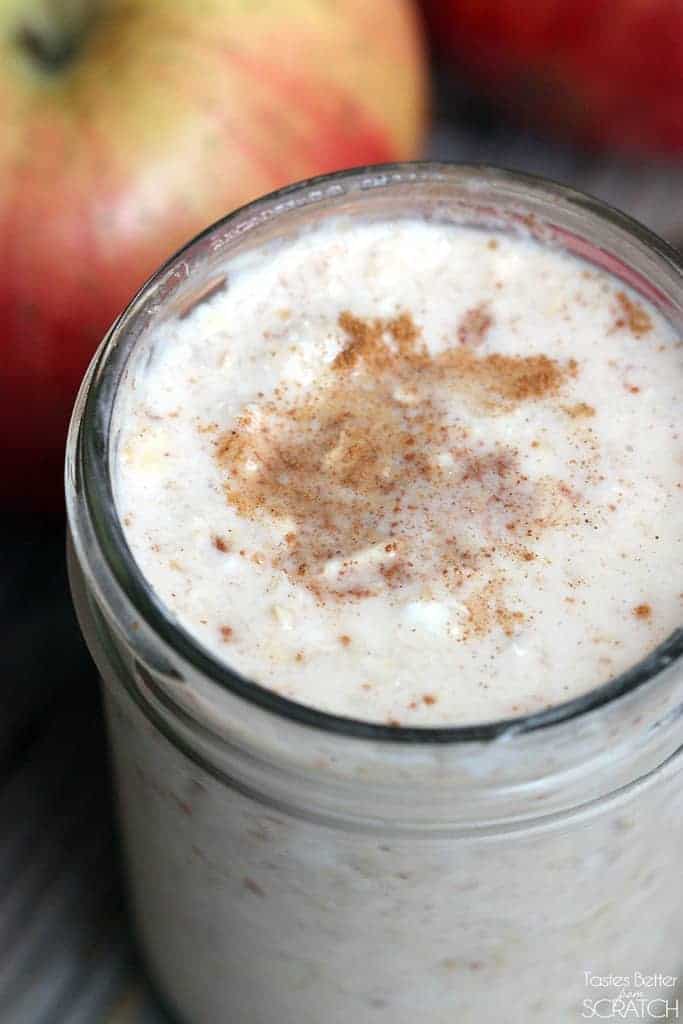 Cinnamon Apple Overnight Oats make the easiest, healthy, grab-and-go breakfast! Recipe on TastesBetterFromScratch.com
