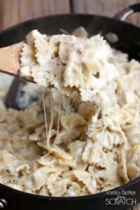 One-Pan Skinny Chicken Alfredo recipe from TastesBetterFromScratch.com