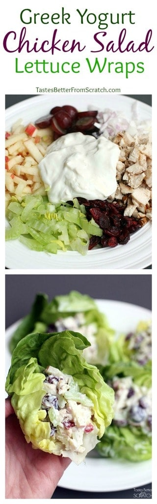 Greek Yogurt Chicken Salad Lettuce Wraps from TastesBetterFromScratch.com