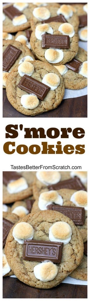 S'more Cookies on TastesBetterFromScratch.com- A soft and chewy graham cracker cookie with marshmallows and chocolate on top.