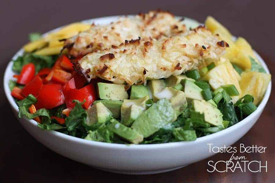 Coconut Chicken Tropical Salad from TastesBetterFromScratch.com
