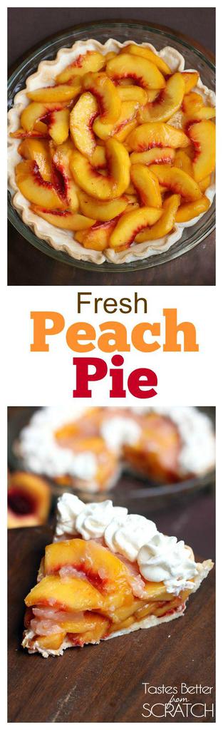 My family's favorite peach pie recipe! No-bake and made with fresh, juicy peaches! Recipe on TastesBetterFromScratch.com
