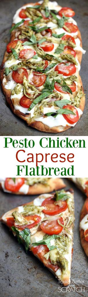 Chicken Pesto Caprese Flatbread is the perfect easy dinner idea! | Tastes Better From Scratch 