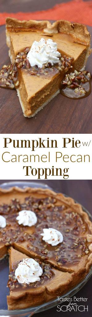 Pumpkin Pie with Caramel Pecan Topping