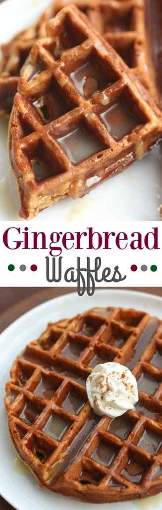 Gingerbread Waffles with Vanilla Cream Syrup are perfect for a fun holiday breakfast. They are super easy to make from scratch and taste delicious!| Tastes Better From Scratch