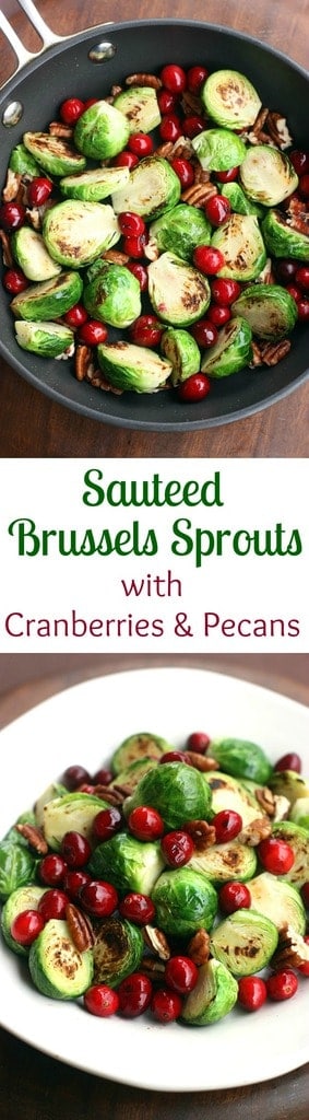 Sauteed Brussels Sprouts with Cranberries and Pecans is the perfect easy holiday side dish! Takes less than 10 minutes to prepare. | Tastes Better From Scratch