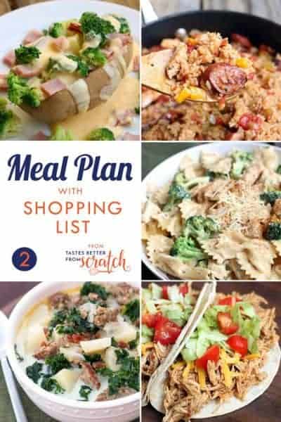 Weekly Meal Plan #2 and Printable Shopping List