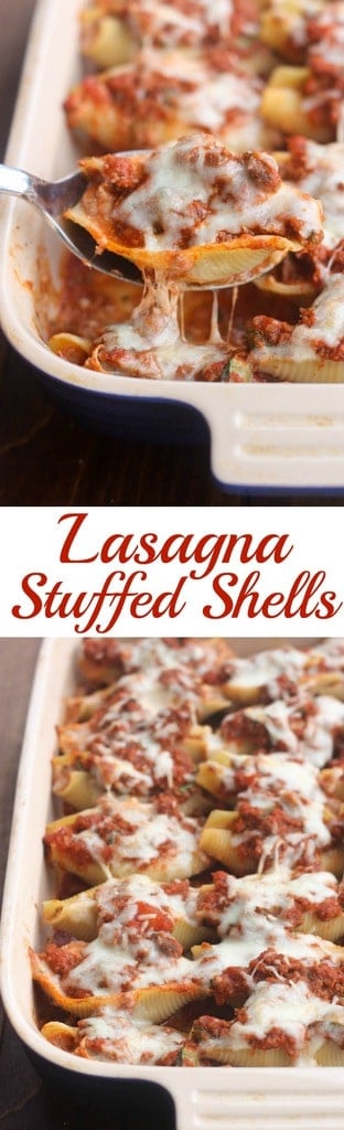 Lasagna Stuffed Shells | Noodles stuffed with a cheesy lasagna filling, with extra sauce and cheese on top. One of our favorite dinners! | Tastes Better From Scratch