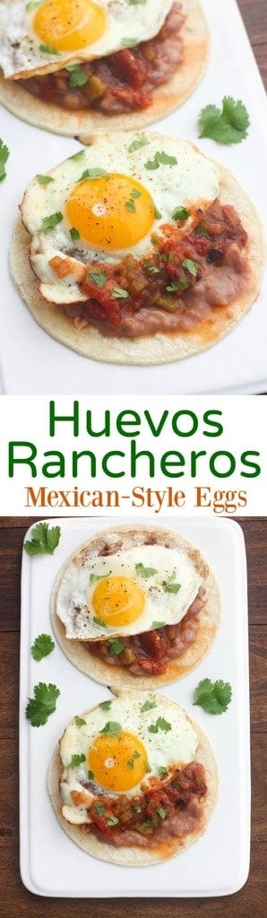Huevos Rancheros - Mexican style eggs with corn tortillas, refried beans and salsa. Delicious healthy breakfast that the whole family loves! | Tastes Better From Scratch