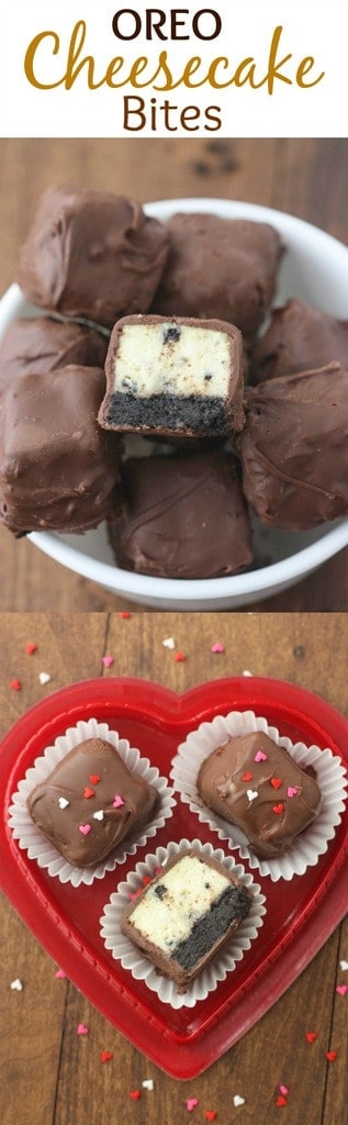 Oreo Cheesecake Bites - Oreo cheesecake recipe cut in squares and dipped in chocolate. An easy, fun treat!| Tastes Better From Scratch