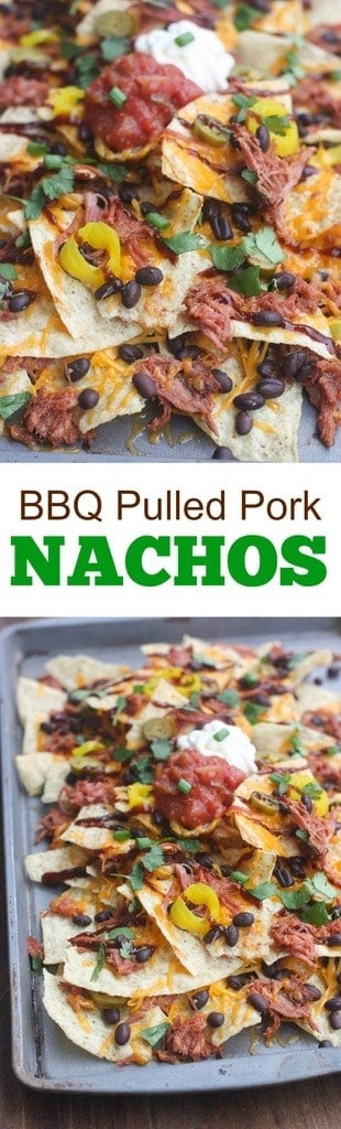 BBQ Pulled Pork Nachos for a fun and easy party appetizer! These are always a huge hit! | Tastes Better From Scratch