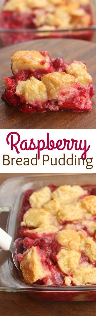 Raspberry Bread Pudding with vanilla cream sauce - a delicious, easy dessert that everyone always raves about! | Tastes Better From Scratch