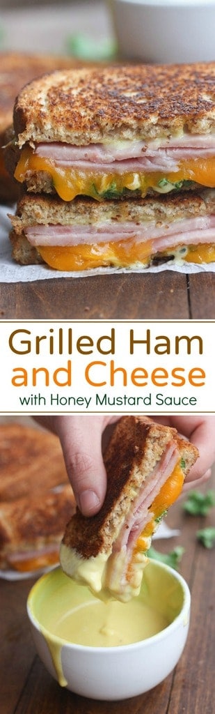 The ultimate grilled ham and cheese sandwich dipped in an easy homemade honey mustard sauce. | Tastes Better From Scratch