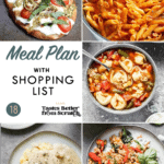 Collage of dinner recipe images comprising a weekly meal plan.