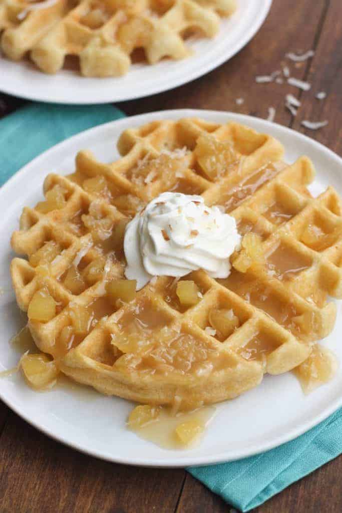 Coconut Cream Waffles with Pineapple Syrup | Tastes Better From Scratch