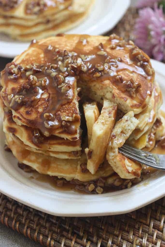 Maple Bacon Pancakes with Pecan Praline Topping | Tastes Better From Scratch