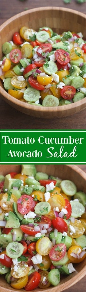 Tomato Cucumber Avocado Salad is the perfect EASY, light and fresh summer side dish. | Tastes Better From Scratch