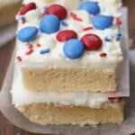 Patriotic Sugar Cookie Bars are my FAVORITE! Super soft and chewy sugar cookie bars with the best homemade frosting. | Tastes Better From Scratch