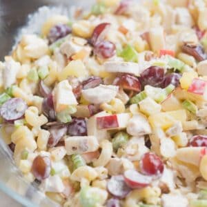 Macaroni Fruit Salad is creamy, fresh, and delicoius. A sweet and tangy crunch and conbination of flavors perfect for a potluck meal or food at a baby or bridal shower. | Tastes Better From Scratch