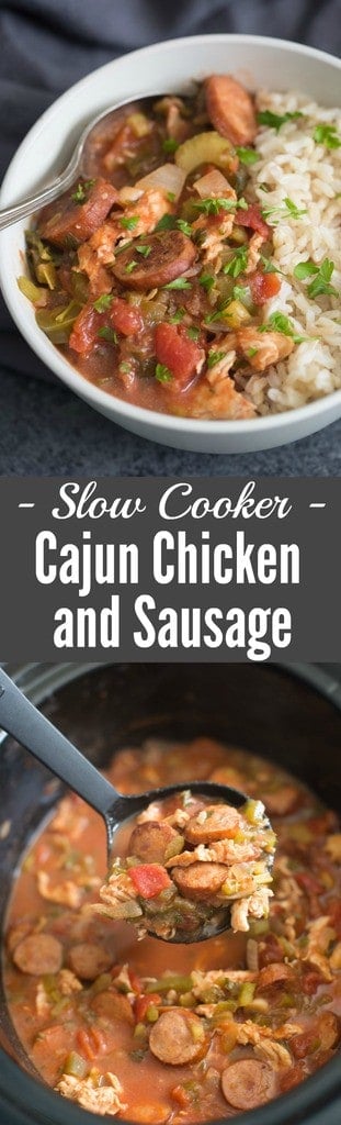 Slow Cooker Cajun Chicken and Sausage is like a cheat version for gumbo! It's a great easy dinner full of bold flavors that your family will love! | Tastes Better From Scratch