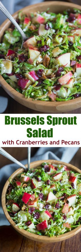 Brussels Sprout Salad with Cranberries and Pecans, chopped apples and feta cheese with a maple balsamic vinaigrette. This sweet and tangy salad is always a crowd favorite! | Tastes Better From Scratch