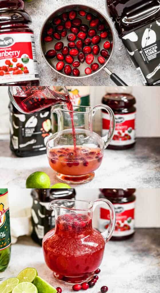 Three process photos for making Christmas Punch.