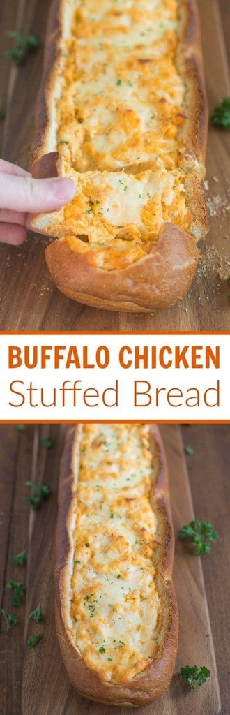 Buffalo Chicken Stuffed Bread – Crusty artisan bread filled with buffalo chicken dip is a perfect party or game day appetizer.| Tastes Better From Scratch