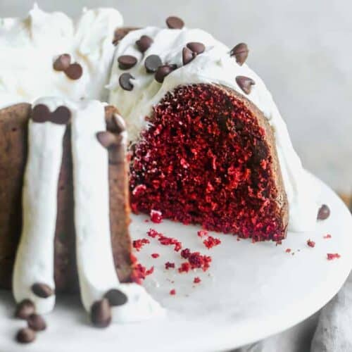 The Best Red Velvet Bundt Cake with Cream Cheese Glaze - Cake by