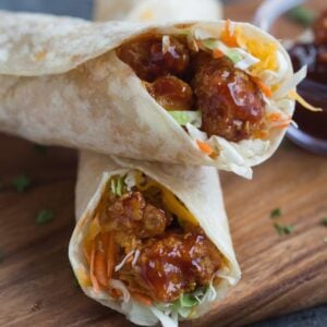 Honey BBQ Chicken Wraps made with crispy baked chicken smothered in honey bbq sauce. | Tastes Better From Scratch