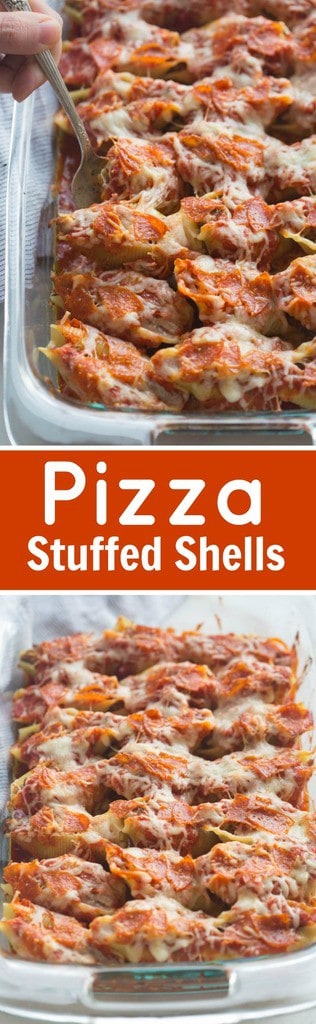 Pizza Stuffed Shells with tender noddles filled with a 