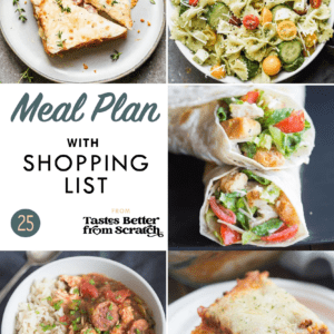 A collage of dinner recipe images comprising a meal plan
