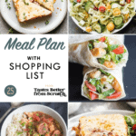 A collage of dinner recipe images comprising a weekly meal plan