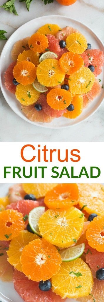 Citrus Fruit Salad is a delicious medley of juicy, tart winter fruits. Garnished with fresh mint and sweet blueberries. | Tastes Better From Scratch
