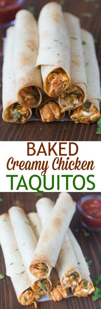 Shredded chicken, cheese, and a creamy salsa blend melt together inside a crispy toasted tortilla. Baked Creamy Chicken Taquitos is an easy meal you can make in less than 30-minutes! | Tastes Better From Scratch