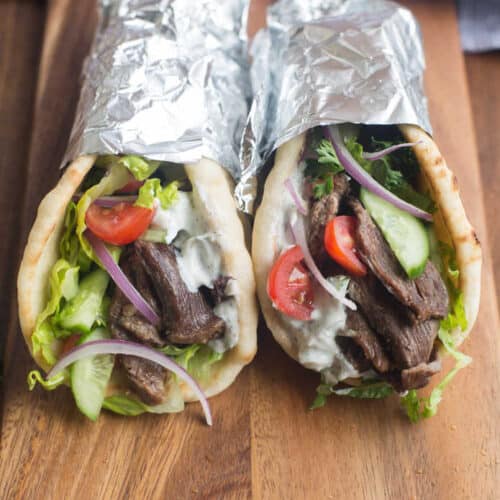 Deliciously flavorful and tender Beef Gyros, made in the slow cooker or instant pot pressure cooker.