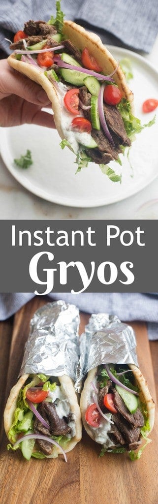 Deliciously flavorful and tender Beef Gyros, made in the slow cooker or instant pot pressure cooker. This tasty dish couldn't be easier to make from home!| Tastes Better From Scratch