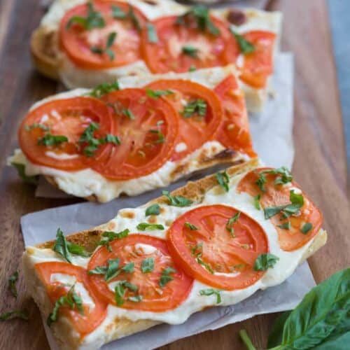 Tomato Basil Mozzarella Toasts | tastesbetterfromscratch.com