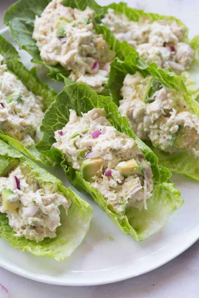 Avocado Chicken Salad Lettuce Wraps | tastesbetterfromscratch.com