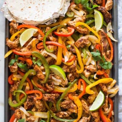 Sheet Pan Chicken Fajitas are one of my favorite easy one pan meals, and they're ready in less than 30 minutes! | tastesbetterfromscratch.com