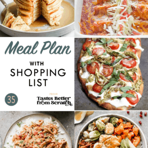Collage of dinner recipe images that comprise a meal plan.