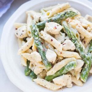 One Pan Cream Chicken and Asparagus Pasta