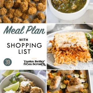 Collage of dinner recipe images comprising a weekly meal plan