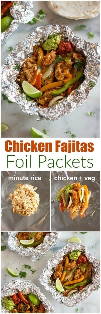 There's nothing like a delicious foil pack recipe to make dinner a breeze, and these Chicken Fajita Foil Packets are one of our favorites! Seasoned chicken, rice, bell peppers, and onion cooked together in tin foil for an easy all-in-one tin foil dinner. Cook them on the grill, in a campfire, or even in the oven, so you can enjoy them all year round. #foilpacket #forthegrill #forcamping #fortheoven #dinner #chicken #healthy #easy #camping