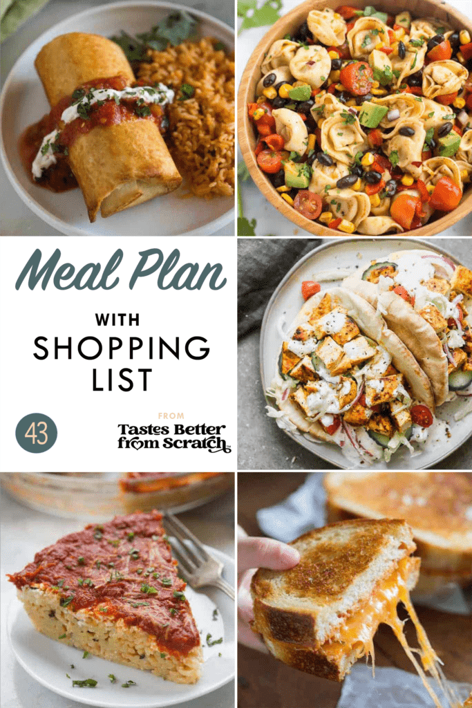 A collage of dinner recipe images comprising a meal plan