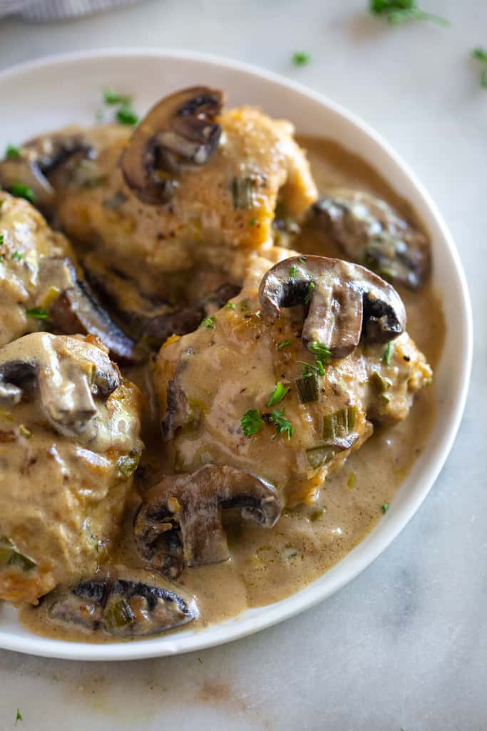 Instant Pot Chicken Marsala served on a plate.